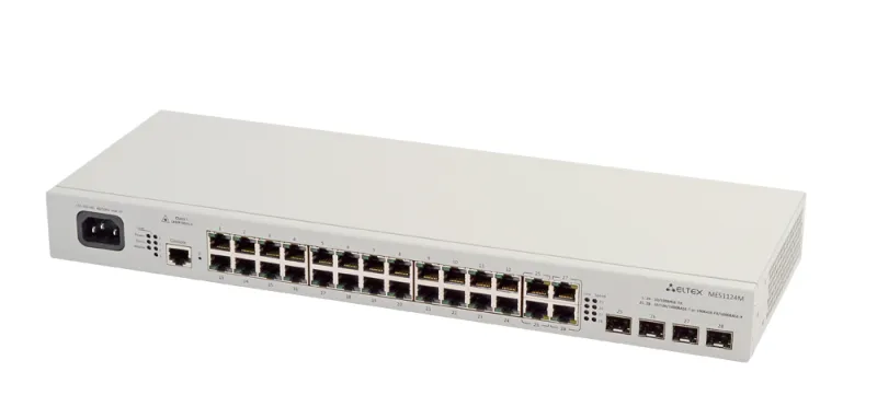 Ethernet-коммутатор MES1124M, 24x10/100Base-T + 4x1G (SFP), L2, 220V AC